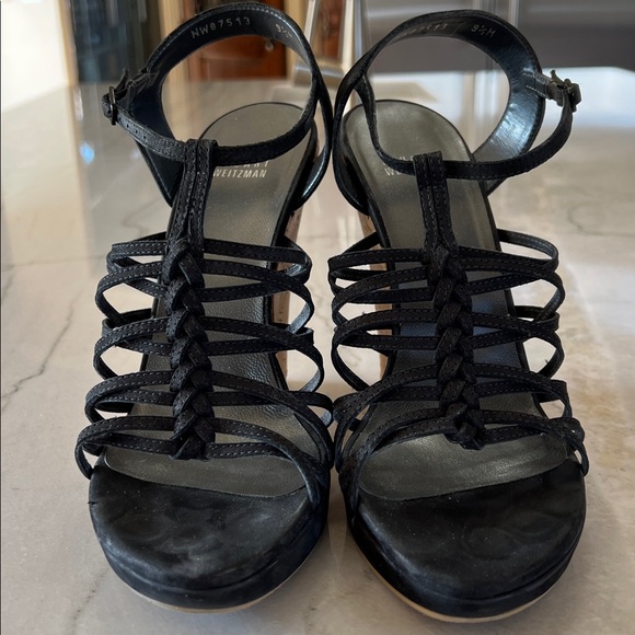Stuart Weitzman Nubuc Black Strappy Wedges - Picture 3 of 8